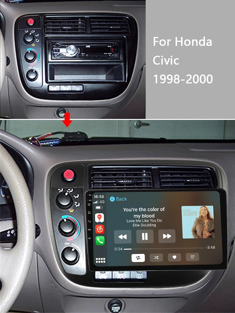 Idoing 9inch Android 13 Radio Head Unit Qualcomm Chip For Honda Civic 1998-2000