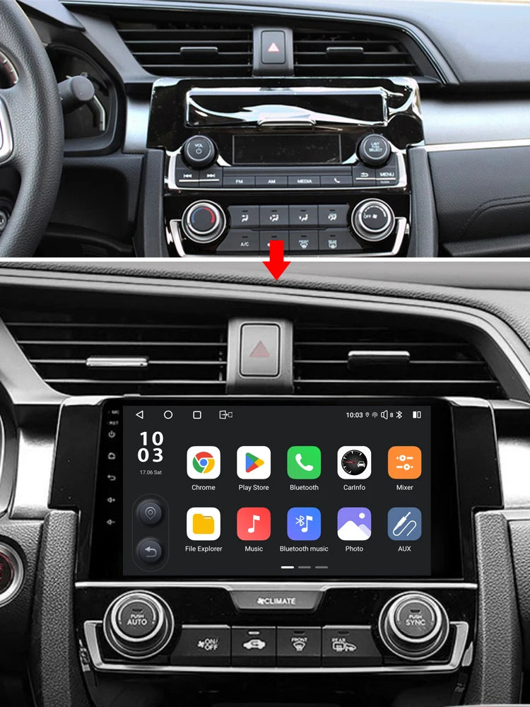 Idoing 9inch Android 13 Radio Head Unit Qualcomm Chip For Honda Civic 10 FC FK 2015-2020