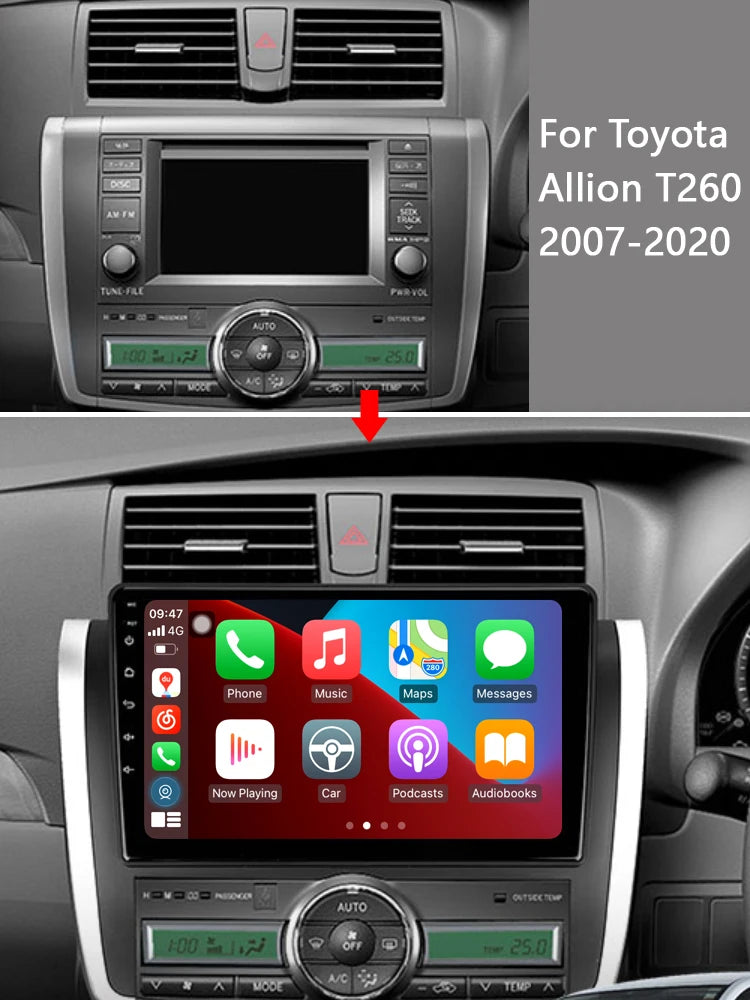 Idoing 9inch Android 13 Radio Head Unit Qualcomm Chip For Toyota Allion T260 2007-2020