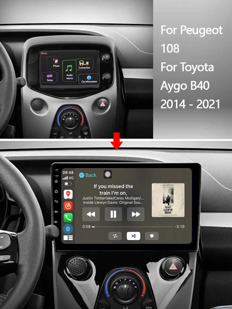 Idoing 10.2inch Android 12 Radio Head Unit For Toyota Aygo B40 Peugeot 108 2014-2021