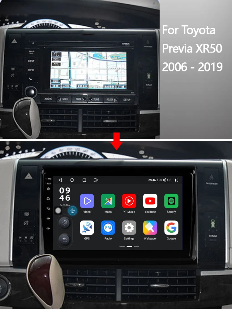 Idoing 9inch Android 13 Radio Head Unit Qualcomm Chip For Toyota Previa XR50 2006-2019
