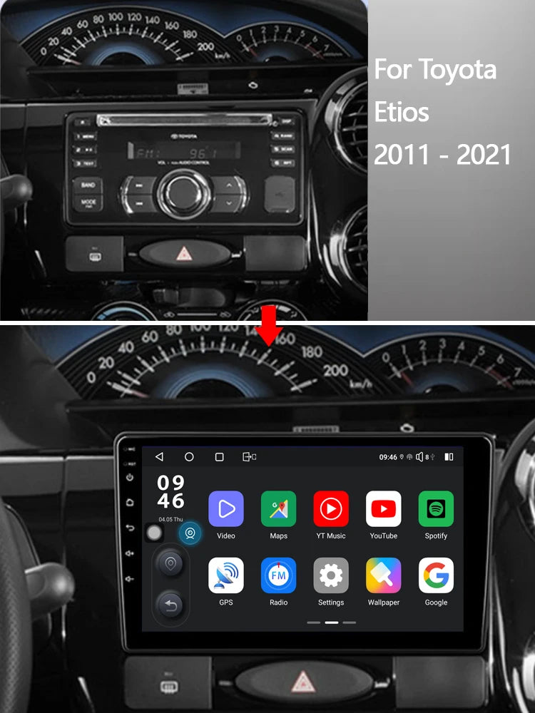 Idoing 9inch Android 13 Radio Head Unit Qualcomm Chip For Toyota Etios 2011-2021