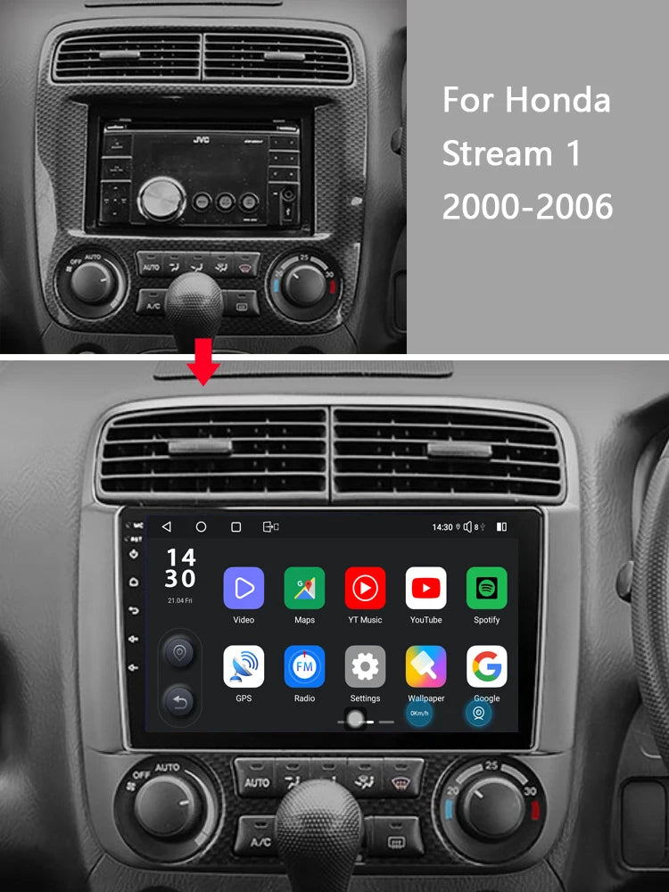 Idoing 9inch Android 13 Radio Head Unit Qualcomm Chip For Honda Stream 1 2000-2006