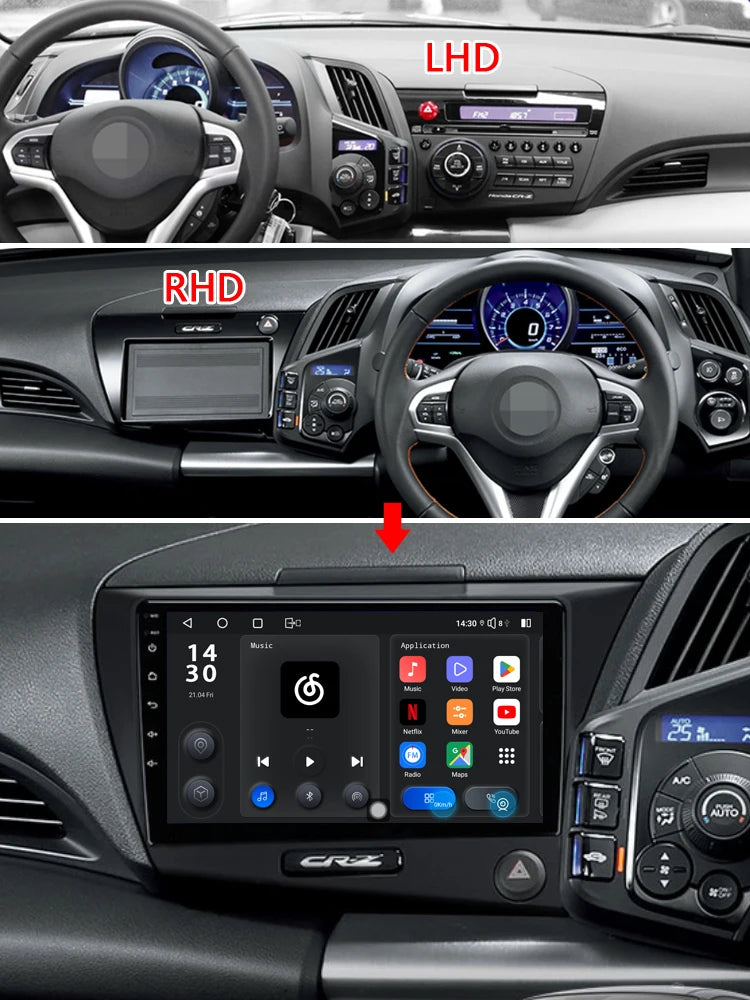Idoing 9inch Android 13 Radio Head Unit Qualcomm Chip For Honda CRZ LHD RHD 2010-2016