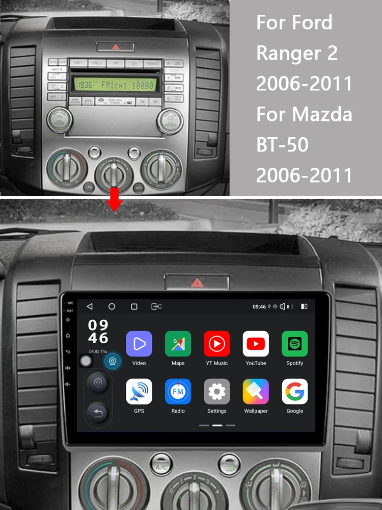 Idoing 9inch Android 13 Radio Head Unit Qualcomm Chip For Ford Ranger 2 Everest 2 Mazda BT 50 2006-2011
