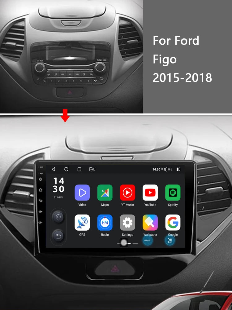 Idoing 9inch Android 13 Radio Head Unit Qualcomm Chip For Ford Figo 2015-2018