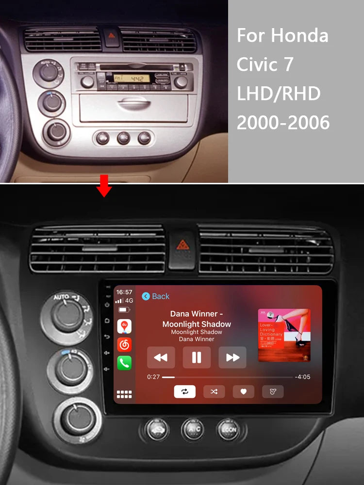 Idoing 9inch Android 13 Radio Head Unit Qualcomm Chip For Honda Civic 7 LHD RHD 2000-2006