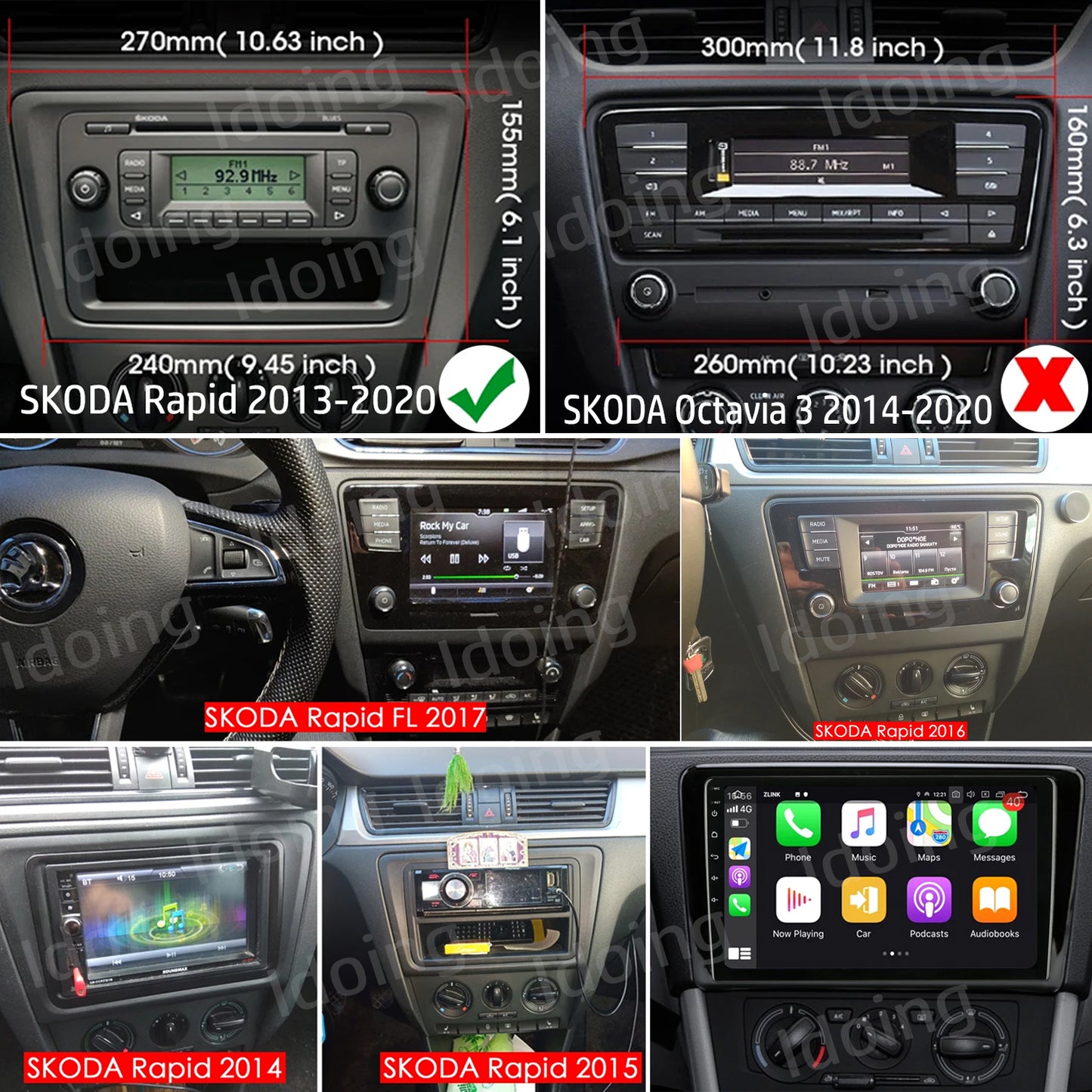 Idoing 9inch Android 12 Radio Head Unit For Skoda Rapid Fabia 2013-2020