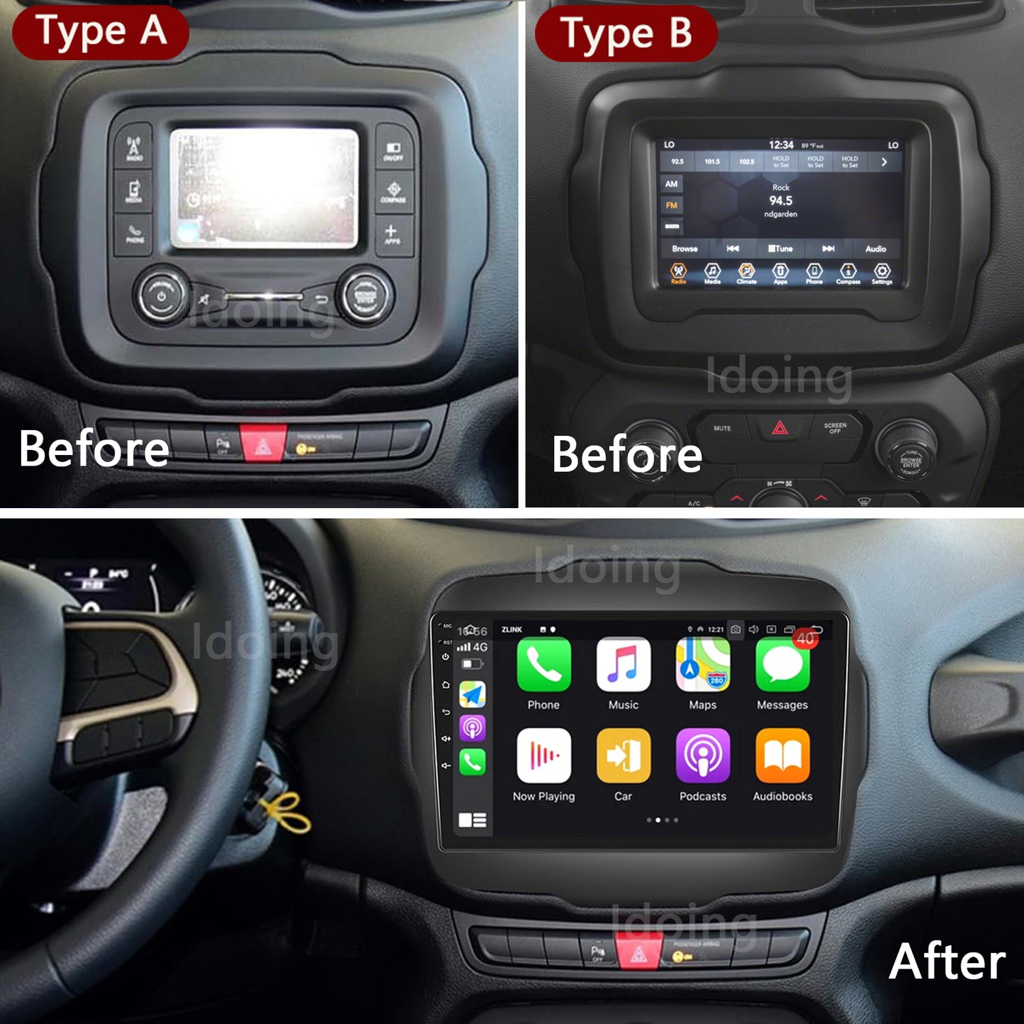 Idoing 9inch Android 12 Radio Head Unit For Jeep Renegade 2016-2020