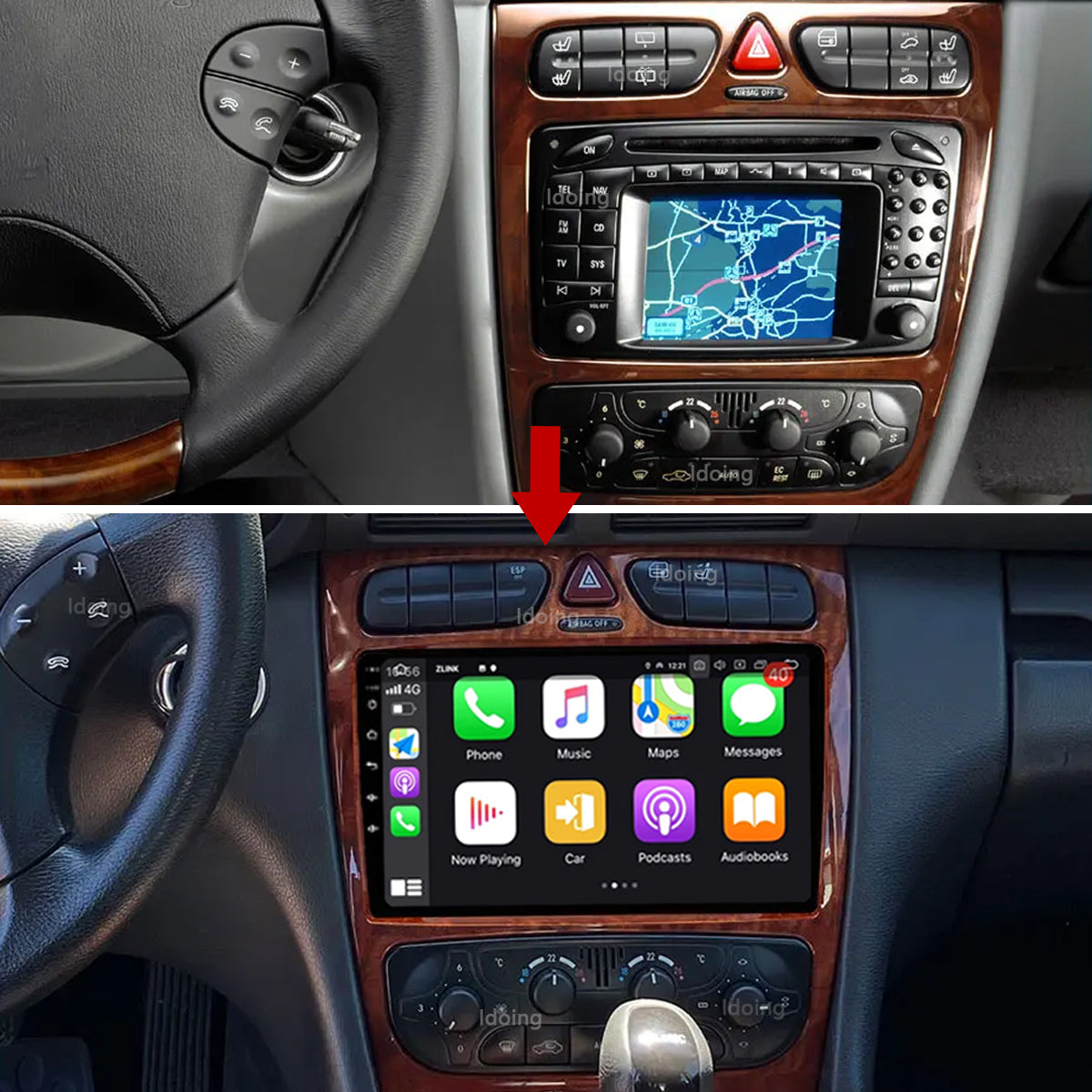 Idoing 9inch Android 12 Radio Head Unit For Mercedes Benz C-Class W203 S203 CL203 2000-2005 C-Class C180 C63 AMG G-Class G500 2002-2006