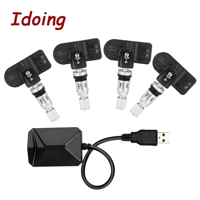 Idoing 4PCS Tire Pressure Sensor Inner Sensor Auto Support Bar and PSI USB TPMS