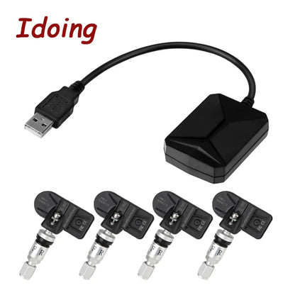 Idoing 4PCS Tire Pressure Sensor Inner Sensor Auto Support Bar and PSI USB TPMS