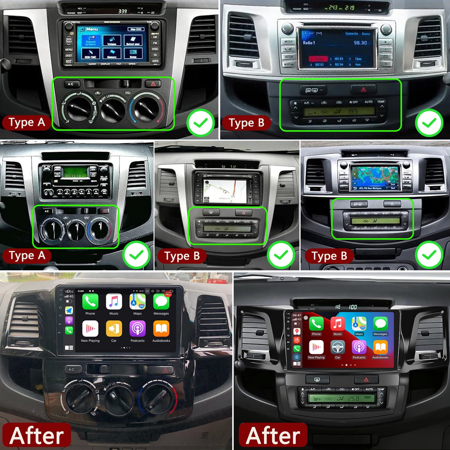 Idoing 9inch Android 13 Radio Head Unit 6GB+128GB For Toyota Fortuner Hilux 2005-2014