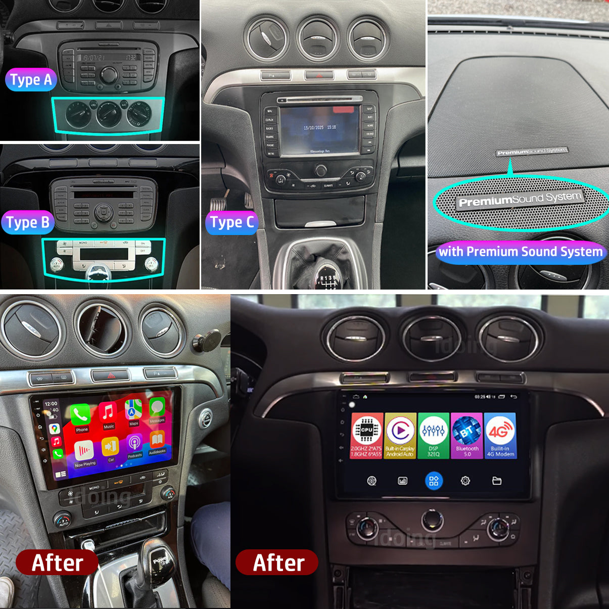 Idoing 9inch Android 12 Radio Head Unit For Ford S-MAX Galaxy 2006-2015