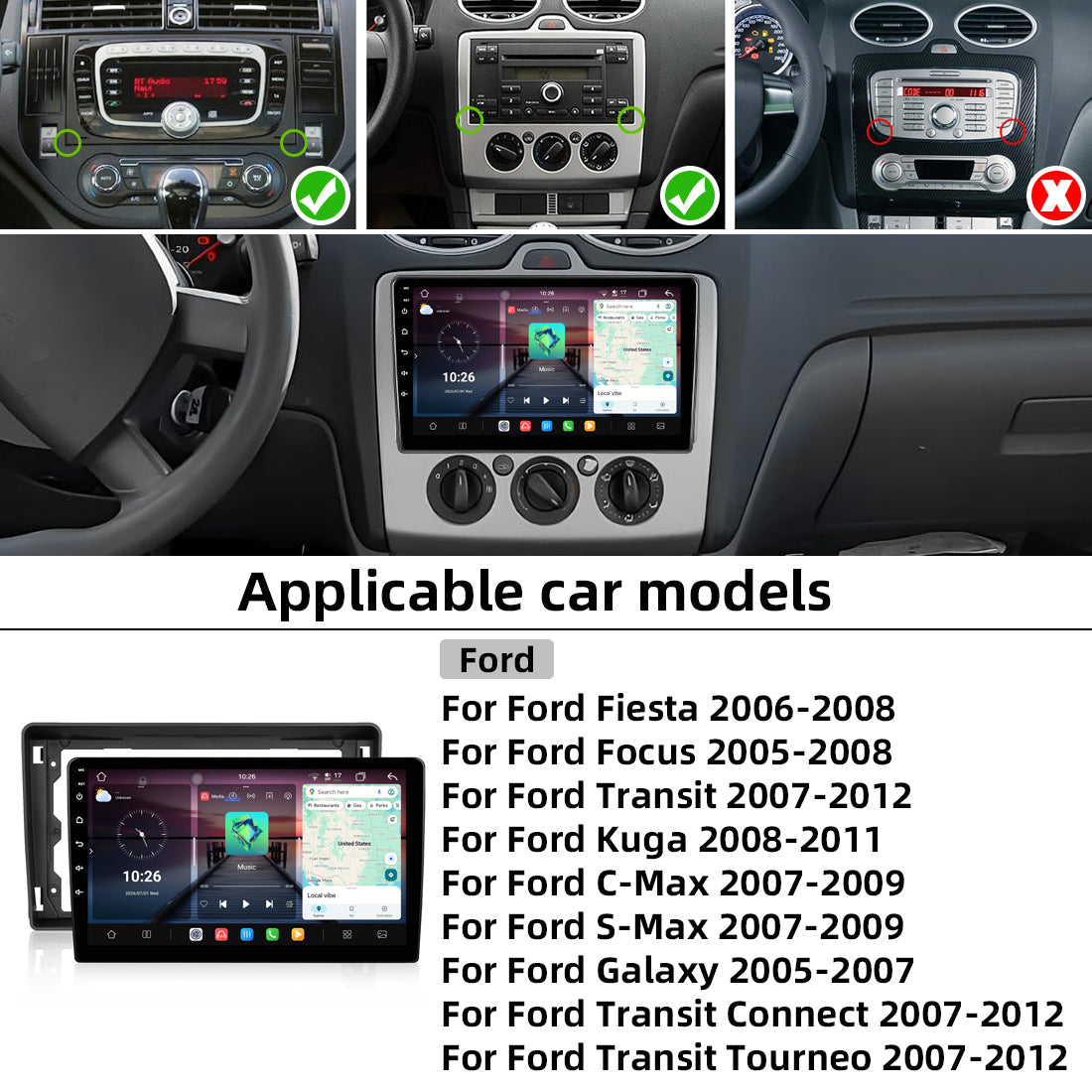 Idoing 9inch Android 14 Radio Head Unit For Ford Focus C-Max S-Max Fusion Transit Galaxy Kuga 2006-2011
