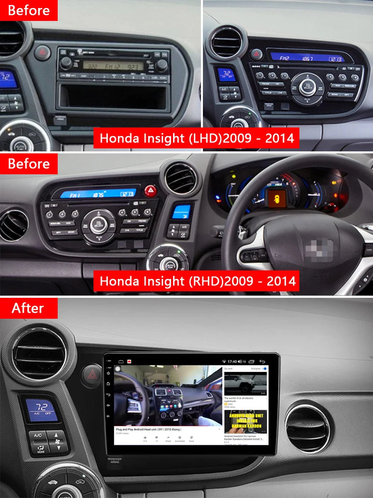 Idoing 9inch Android 12 Radio Head Unit For Honda Insight 2 LHD RHD 2009-2014