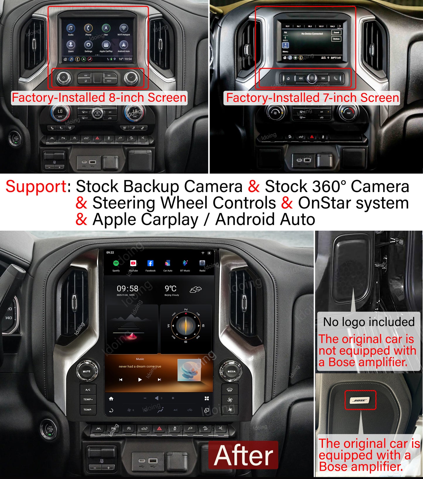 Idoing 12.95inch Android Radio Head Unit For Chevrolet Silverado GMC Sierra 2019-2023